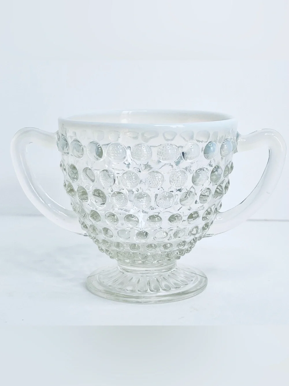 Vintage Anchor Hocking Moonstone Hobnail Opalescent Footed Sugar Bowl